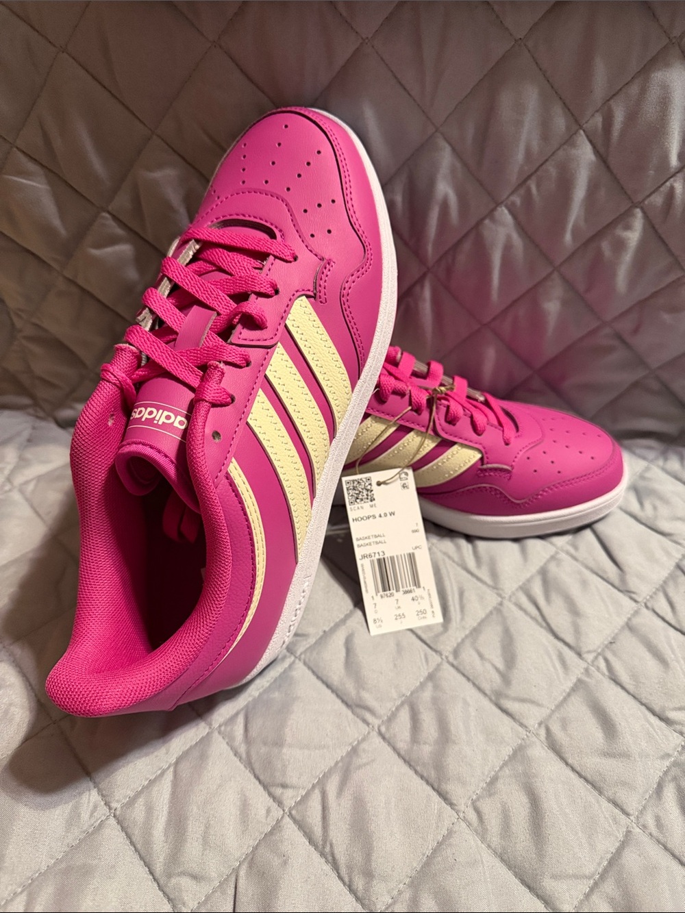 adidas Women’s Hot Pink Sneakers with Cream Stripes